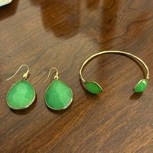 Green & gold plated earrings and matching wrist cuff